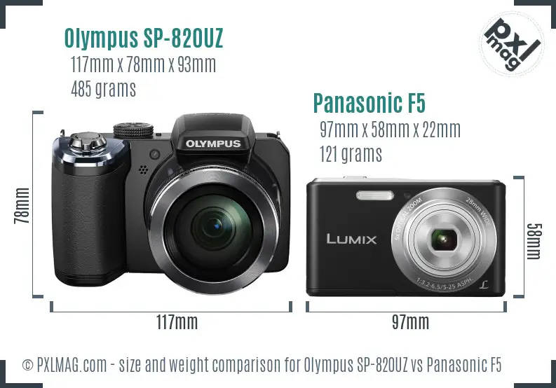 Olympus SP-820UZ vs Panasonic F5 size comparison