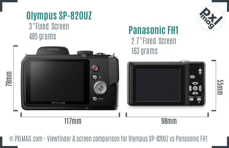 Olympus SP-820UZ vs Panasonic FH1 Screen and Viewfinder comparison