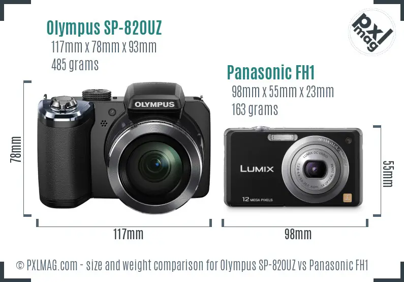 Olympus SP-820UZ vs Panasonic FH1 size comparison
