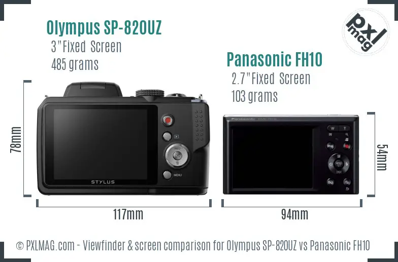 Olympus SP-820UZ vs Panasonic FH10 Screen and Viewfinder comparison