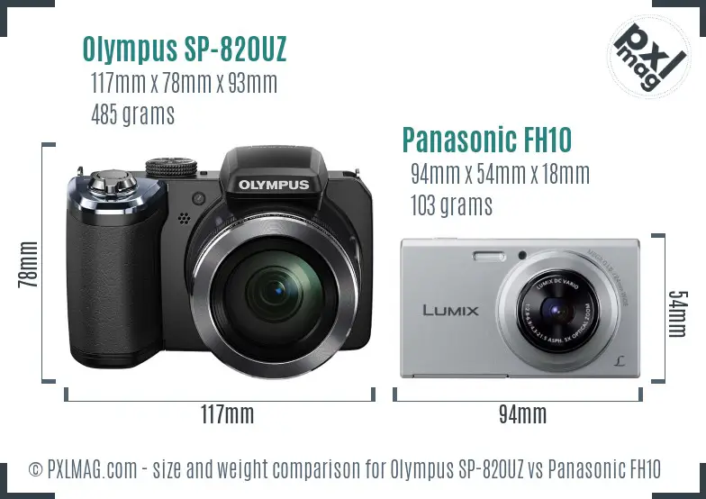 Olympus SP-820UZ vs Panasonic FH10 size comparison