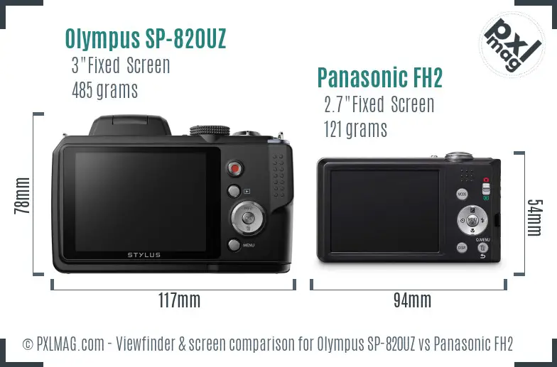 Olympus SP-820UZ vs Panasonic FH2 Screen and Viewfinder comparison