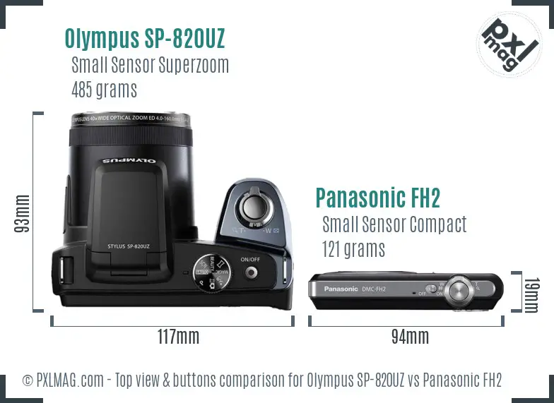 Olympus SP-820UZ vs Panasonic FH2 top view buttons comparison