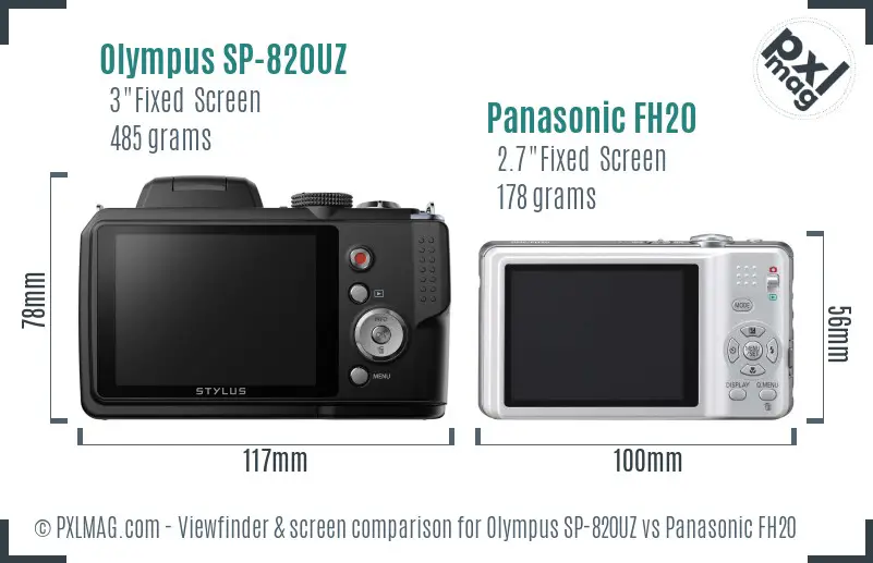 Olympus SP-820UZ vs Panasonic FH20 Screen and Viewfinder comparison