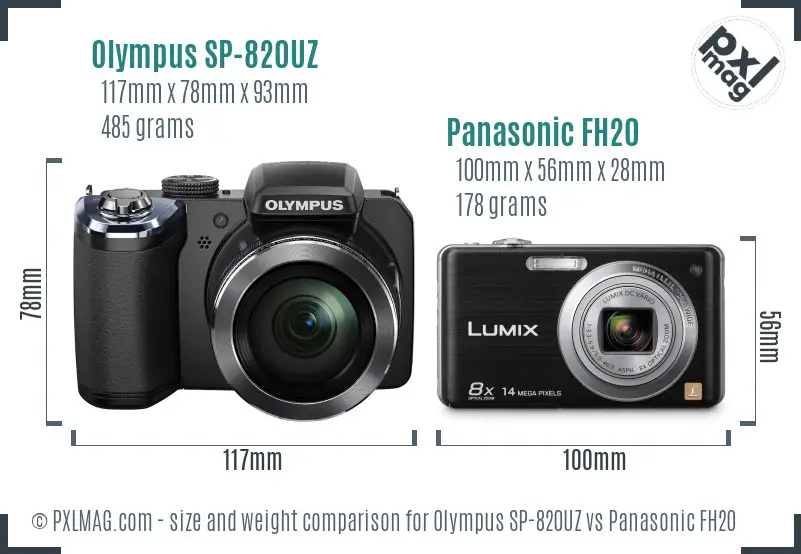 Olympus SP-820UZ vs Panasonic FH20 size comparison