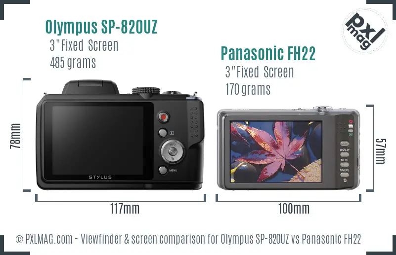 Olympus SP-820UZ vs Panasonic FH22 Screen and Viewfinder comparison