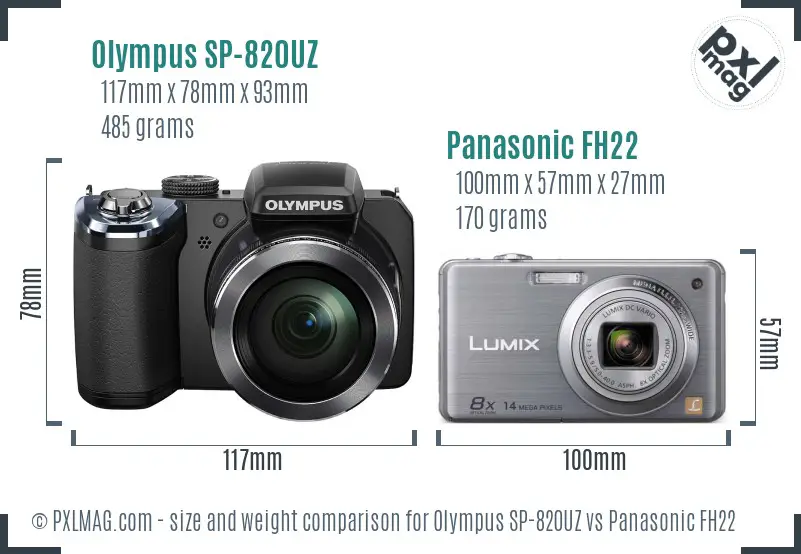 Olympus SP-820UZ vs Panasonic FH22 size comparison