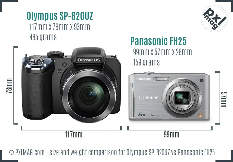 Olympus SP-820UZ vs Panasonic FH25 size comparison