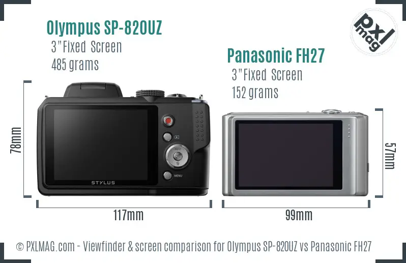 Olympus SP-820UZ vs Panasonic FH27 Screen and Viewfinder comparison