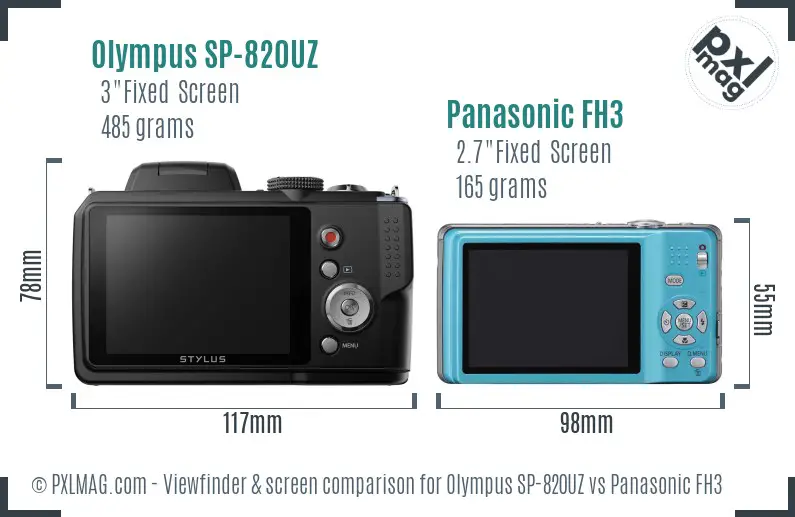 Olympus SP-820UZ vs Panasonic FH3 Screen and Viewfinder comparison