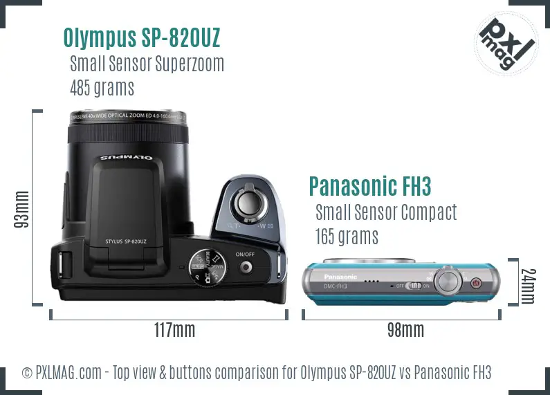 Olympus SP-820UZ vs Panasonic FH3 top view buttons comparison