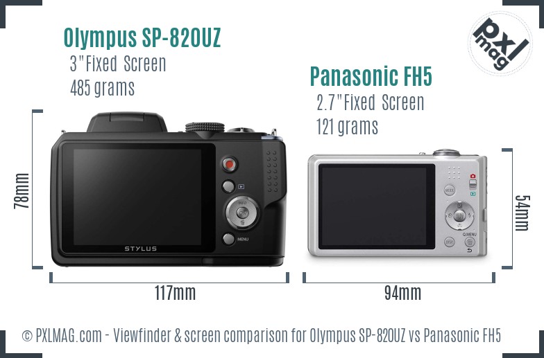 Olympus SP-820UZ vs Panasonic FH5 Screen and Viewfinder comparison