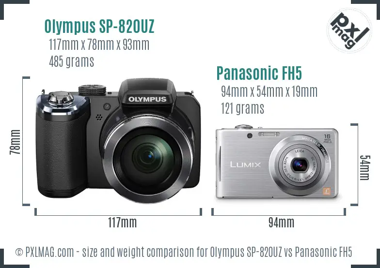 Olympus SP-820UZ vs Panasonic FH5 size comparison