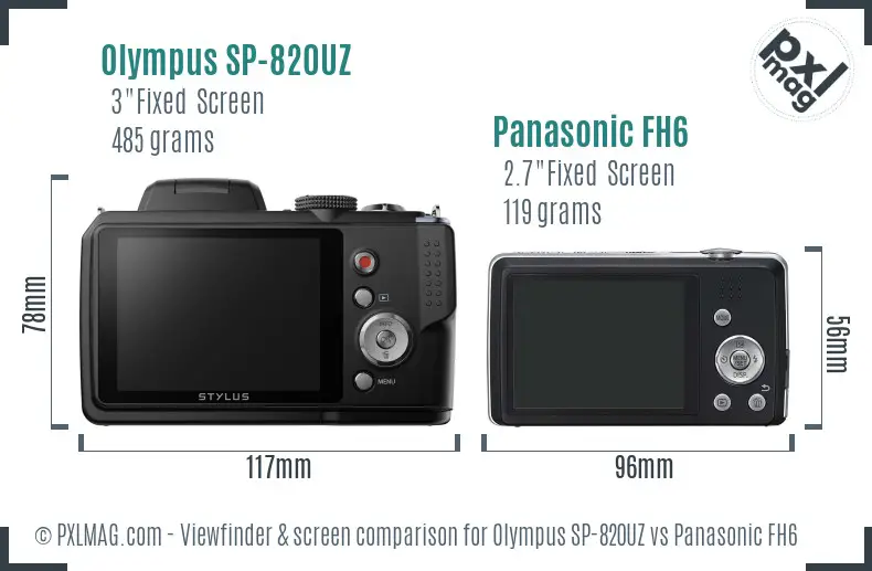 Olympus SP-820UZ vs Panasonic FH6 Screen and Viewfinder comparison