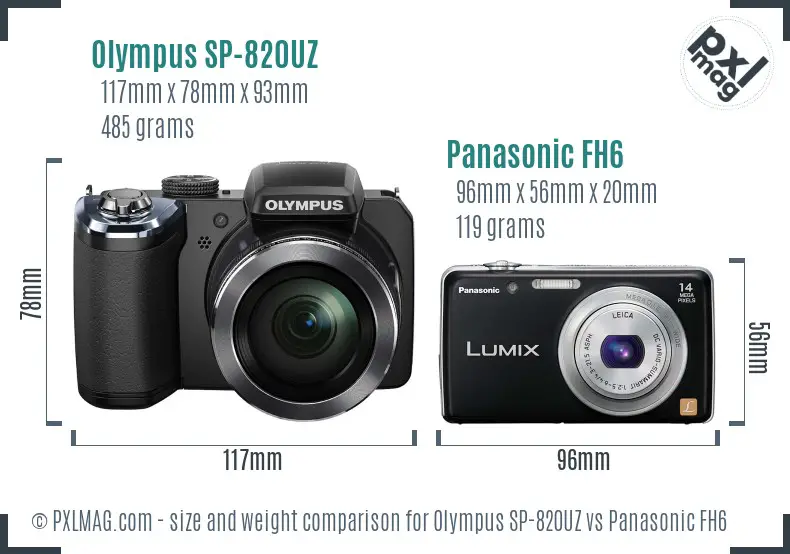Olympus SP-820UZ vs Panasonic FH6 size comparison