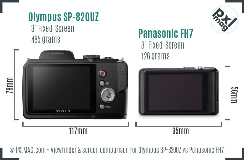 Olympus SP-820UZ vs Panasonic FH7 Screen and Viewfinder comparison