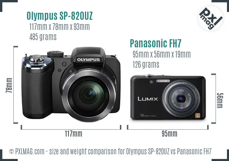 Olympus SP-820UZ vs Panasonic FH7 size comparison