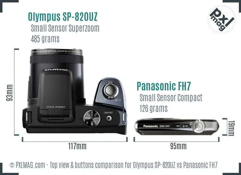 Olympus SP-820UZ vs Panasonic FH7 top view buttons comparison