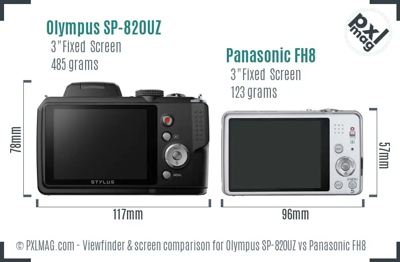 Olympus SP-820UZ vs Panasonic FH8 Screen and Viewfinder comparison