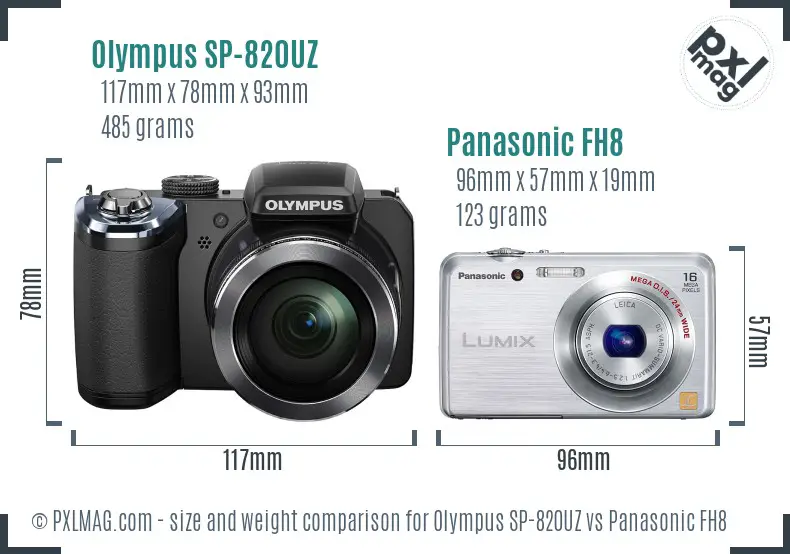 Olympus SP-820UZ vs Panasonic FH8 size comparison