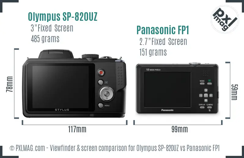 Olympus SP-820UZ vs Panasonic FP1 Screen and Viewfinder comparison