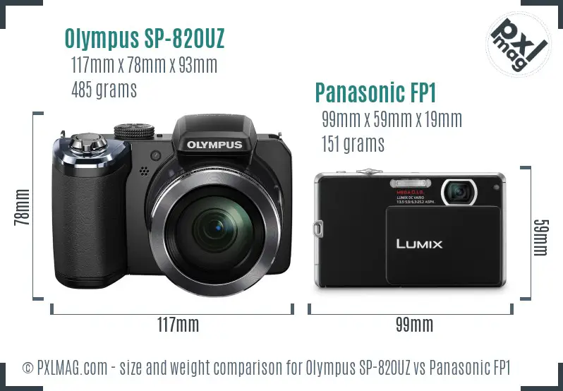 Olympus SP-820UZ vs Panasonic FP1 size comparison