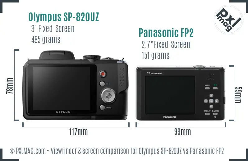 Olympus SP-820UZ vs Panasonic FP2 Screen and Viewfinder comparison