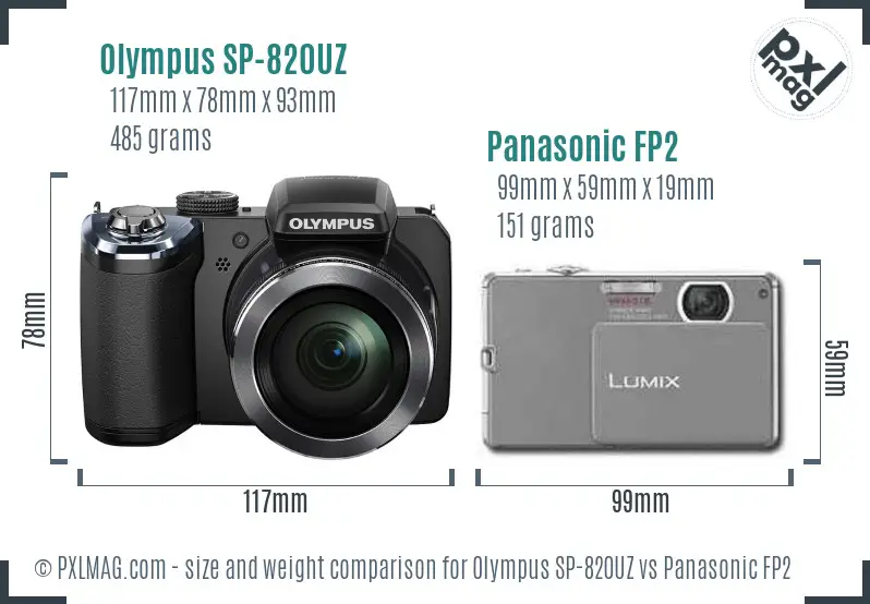 Olympus SP-820UZ vs Panasonic FP2 size comparison