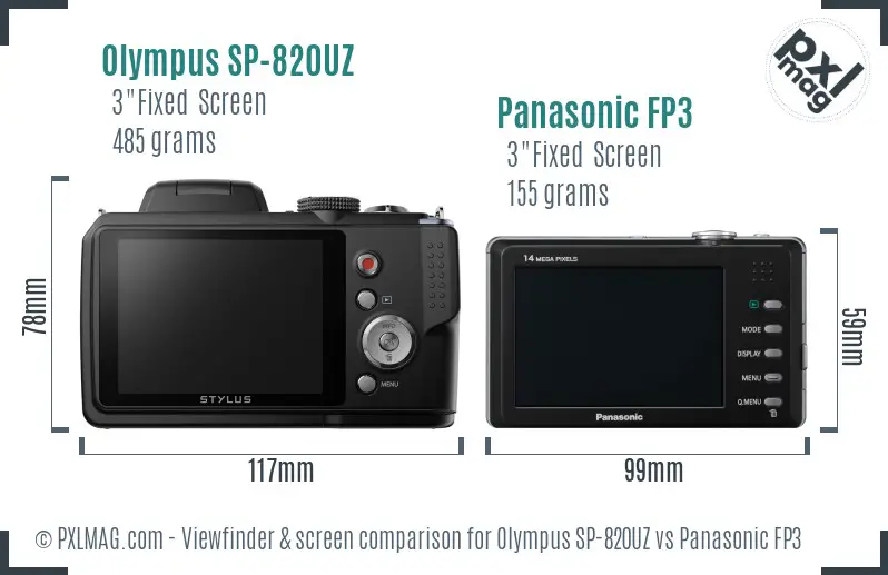 Olympus SP-820UZ vs Panasonic FP3 Screen and Viewfinder comparison