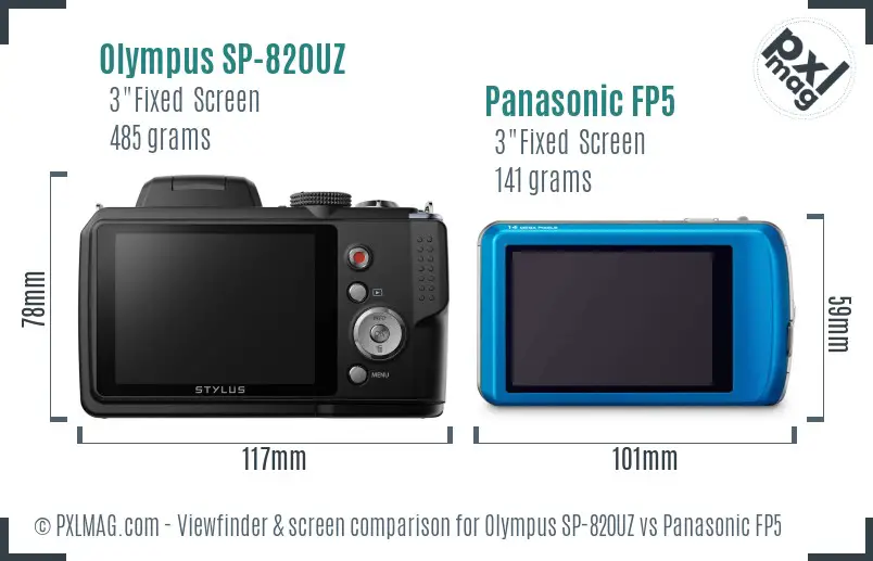Olympus SP-820UZ vs Panasonic FP5 Screen and Viewfinder comparison