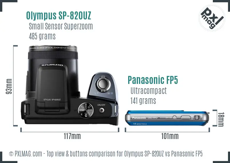 Olympus SP-820UZ vs Panasonic FP5 top view buttons comparison
