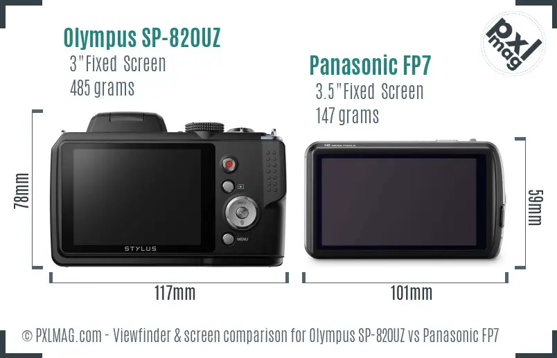 Olympus SP-820UZ vs Panasonic FP7 Screen and Viewfinder comparison