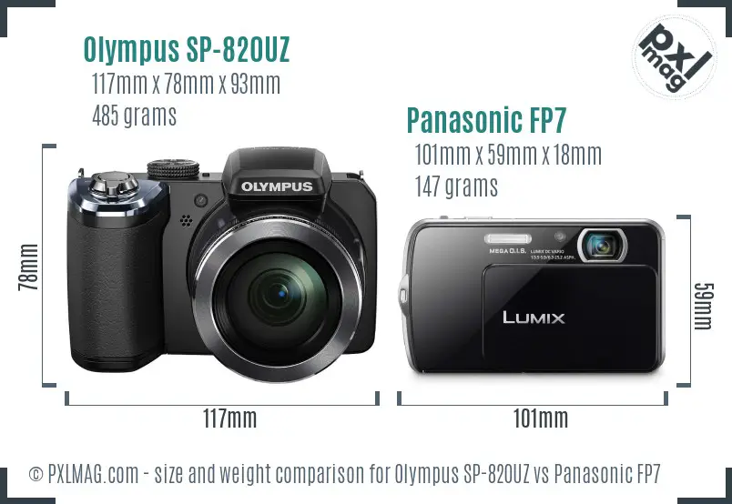 Olympus SP-820UZ vs Panasonic FP7 size comparison