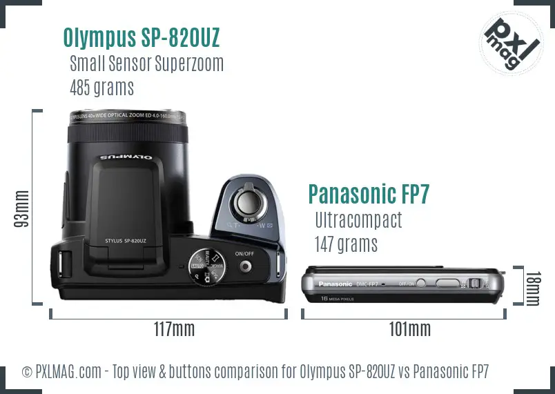 Olympus SP-820UZ vs Panasonic FP7 top view buttons comparison