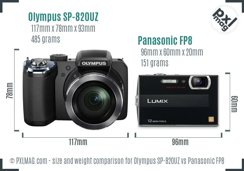Olympus SP-820UZ vs Panasonic FP8 size comparison