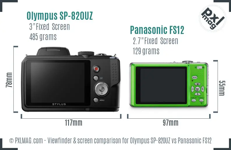 Olympus SP-820UZ vs Panasonic FS12 Screen and Viewfinder comparison