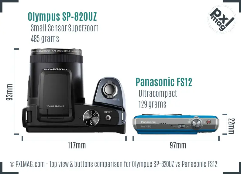 Olympus SP-820UZ vs Panasonic FS12 top view buttons comparison