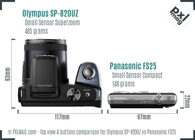 Olympus SP-820UZ vs Panasonic FS25 top view buttons comparison