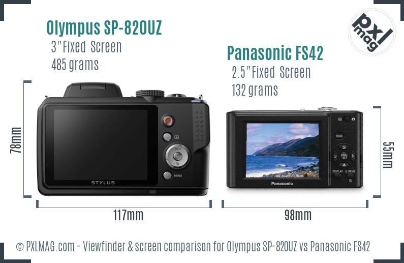 Olympus SP-820UZ vs Panasonic FS42 Screen and Viewfinder comparison