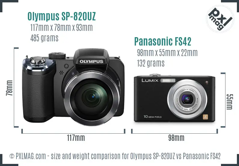 Olympus SP-820UZ vs Panasonic FS42 size comparison