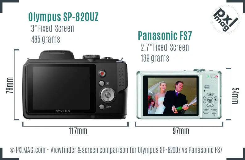 Olympus SP-820UZ vs Panasonic FS7 Screen and Viewfinder comparison