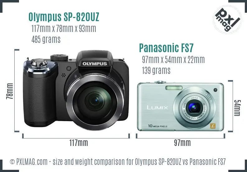 Olympus SP-820UZ vs Panasonic FS7 size comparison