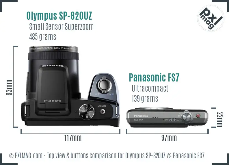 Olympus SP-820UZ vs Panasonic FS7 top view buttons comparison