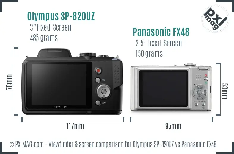 Olympus SP-820UZ vs Panasonic FX48 Screen and Viewfinder comparison