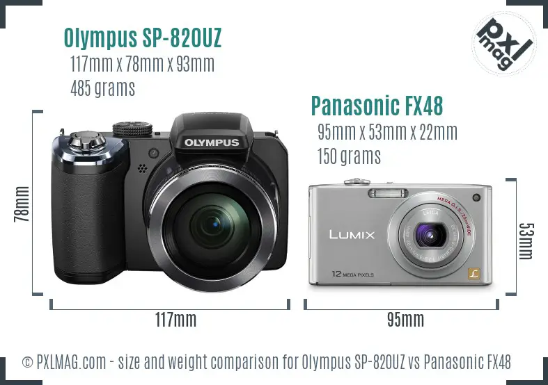 Olympus SP-820UZ vs Panasonic FX48 size comparison