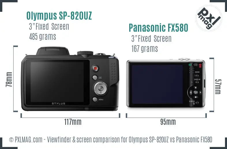 Olympus SP-820UZ vs Panasonic FX580 Screen and Viewfinder comparison