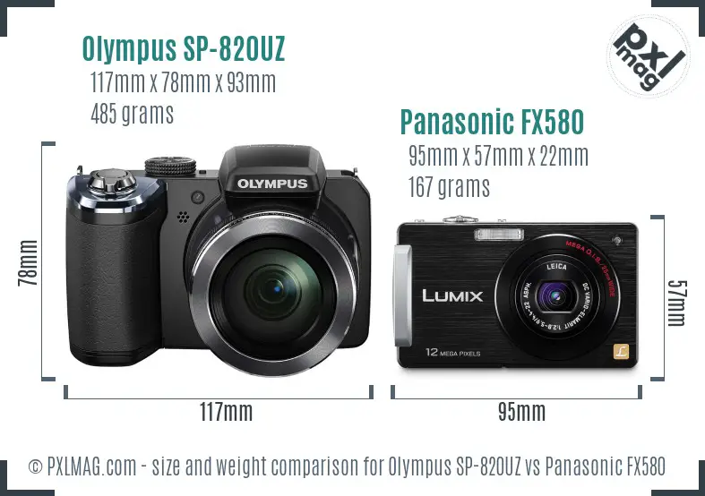 Olympus SP-820UZ vs Panasonic FX580 size comparison