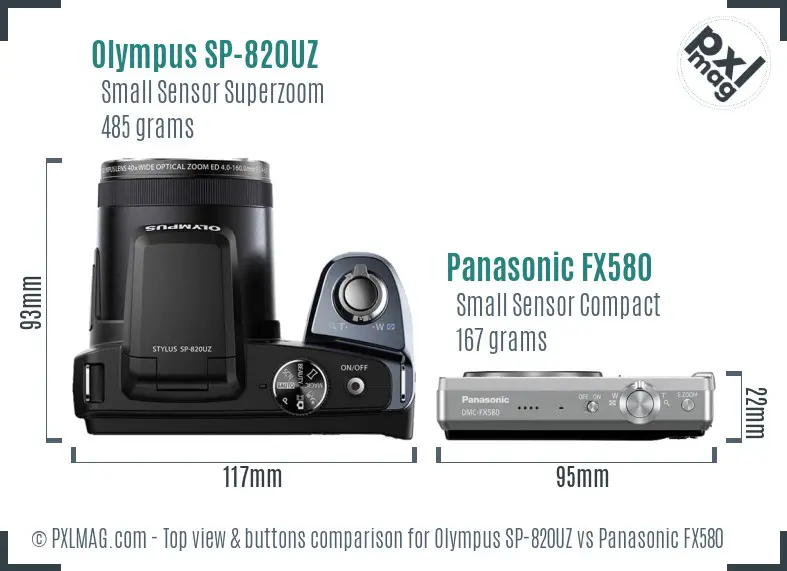 Olympus SP-820UZ vs Panasonic FX580 top view buttons comparison
