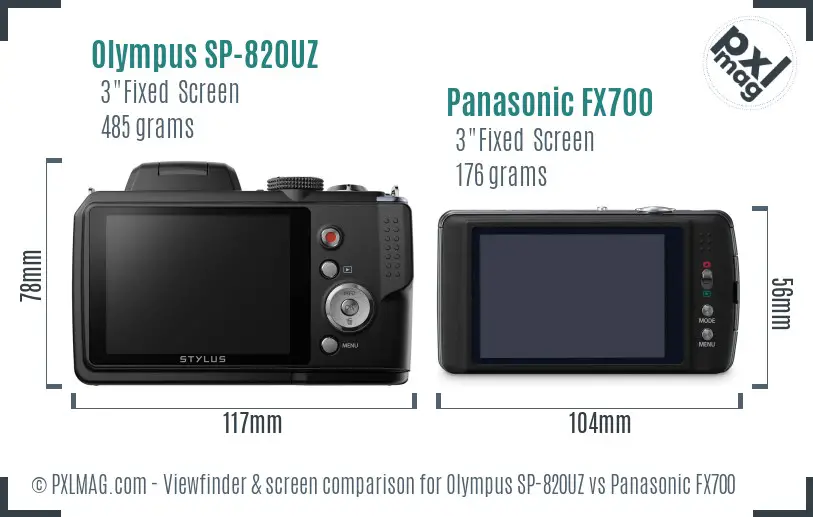Olympus SP-820UZ vs Panasonic FX700 Screen and Viewfinder comparison