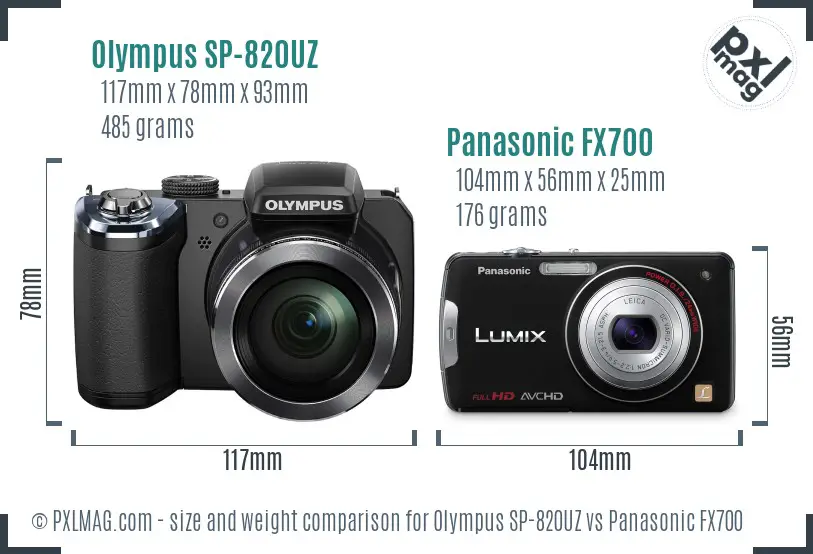 Olympus SP-820UZ vs Panasonic FX700 size comparison